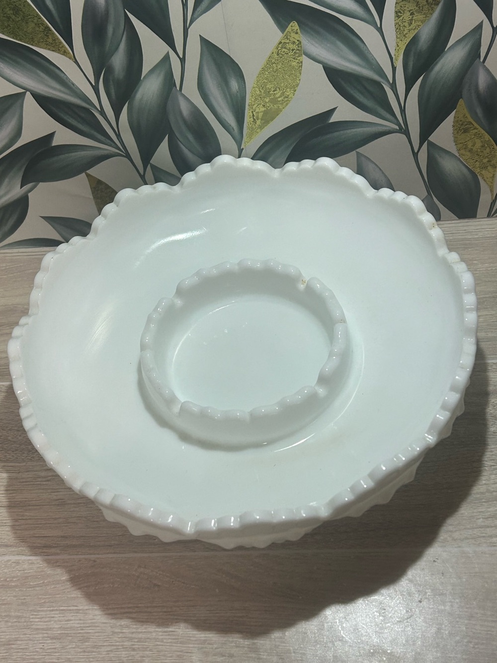 Vintage Fenton Hobnail Milk Glass Chip & Dip Bowl - Picture 3 of 8